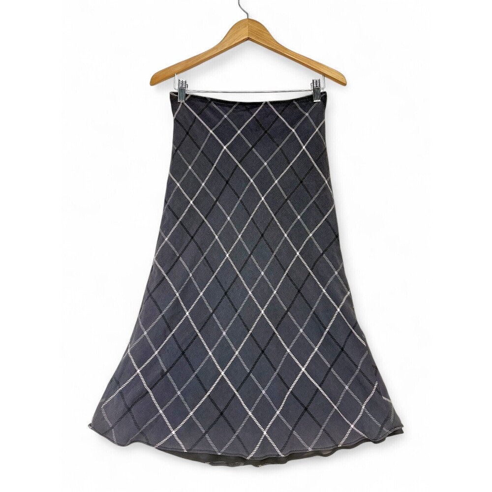 Petite Sophisticate 100% Silk Maxi Skirt Sz 4 Black Argyle